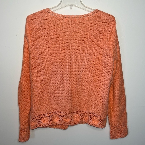 Christopher & Banks Orange Knit Button Front Cardigan with Flower Buttons Medium - Picture 3 of 9